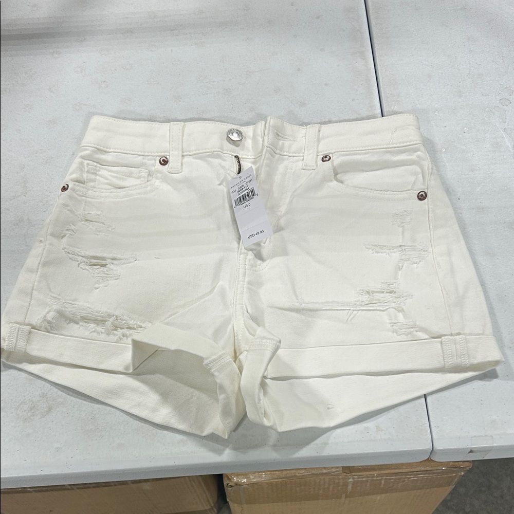 American Eagle Outfitters White Distressed Jean Shorts